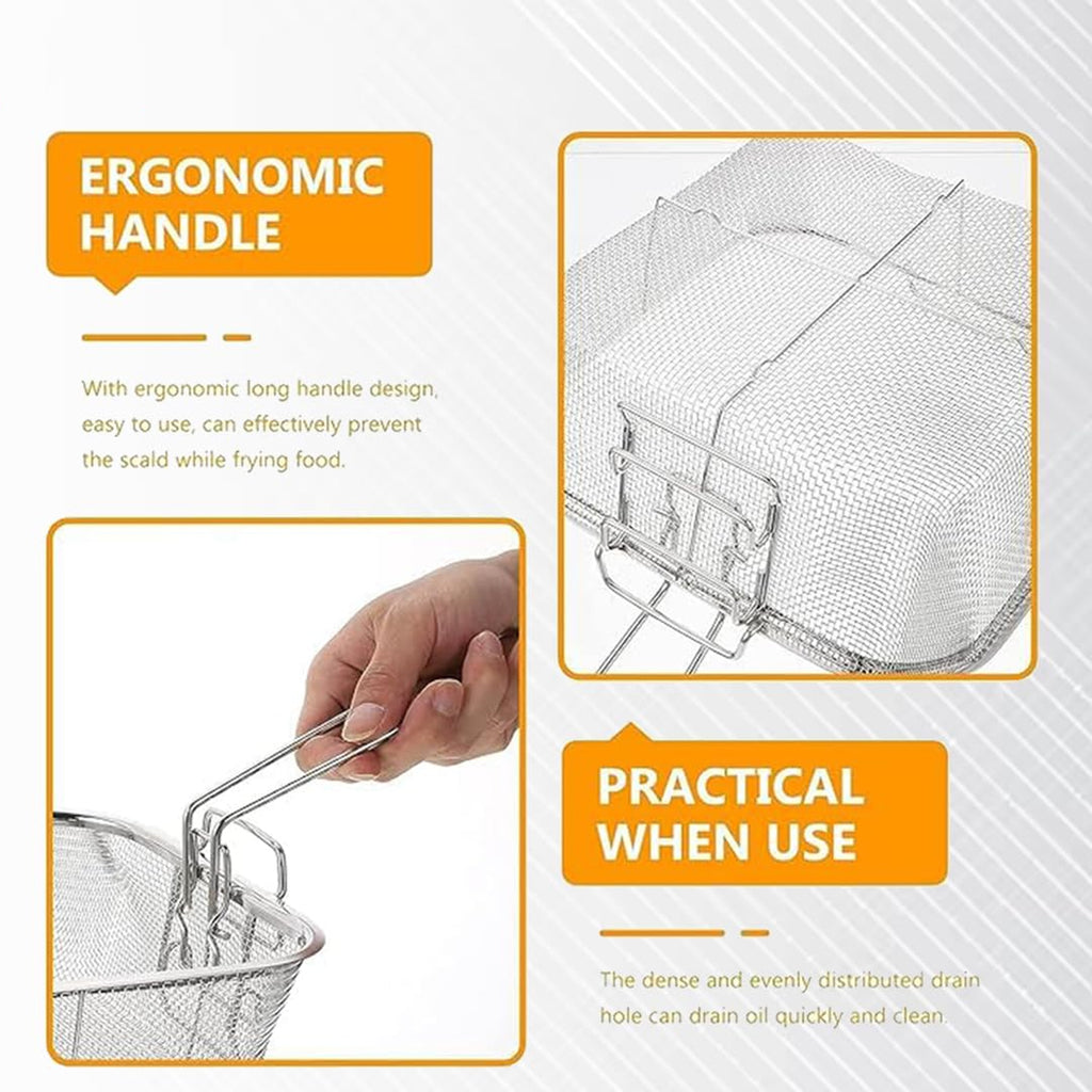 Stainless Steel Deep Fryer Basket With Long Handle (1 Pc)