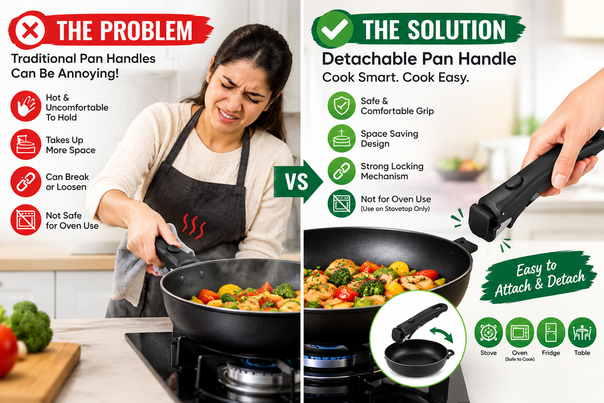 Detachable Pan Handle with One-Touch Lock – Black