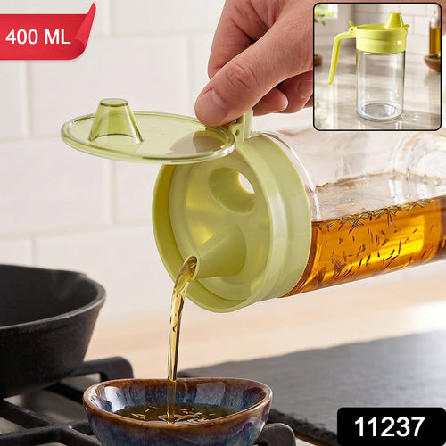 400 Ml Glass Oil Dispenser Bottle With Drip Free Lid For Kitchen (1 Pc)