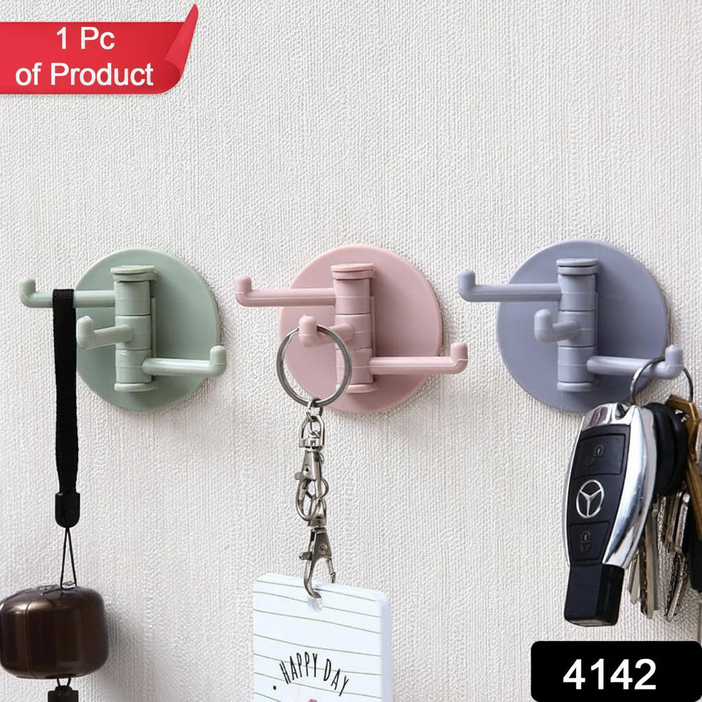 4142 Sticky Hook Household Strong Punch-free Hook 180foldable Multi-function Rotatable Hook With 3 Hooks Suitable For Bathroom Kitchen Office (1 Pc)