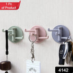 4142 Sticky Hook Household Strong Punch-free Hook 180foldable Multi-function Rotatable Hook With 3 Hooks Suitable For Bathroom Kitchen Office (1 Pc)