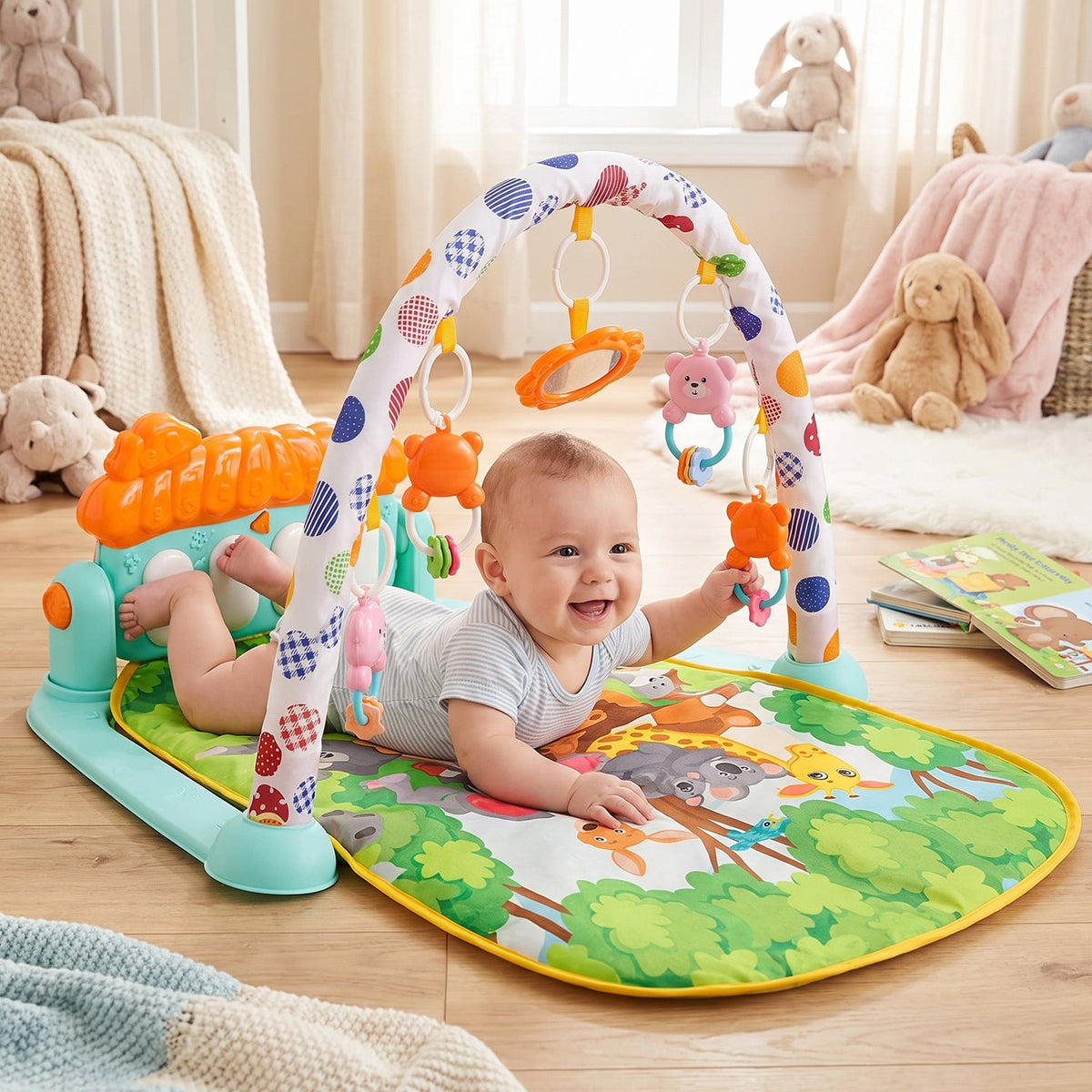Baby Piano Gym Activity Play Mat With Hanging Toys And Music For Infants (1 Set)