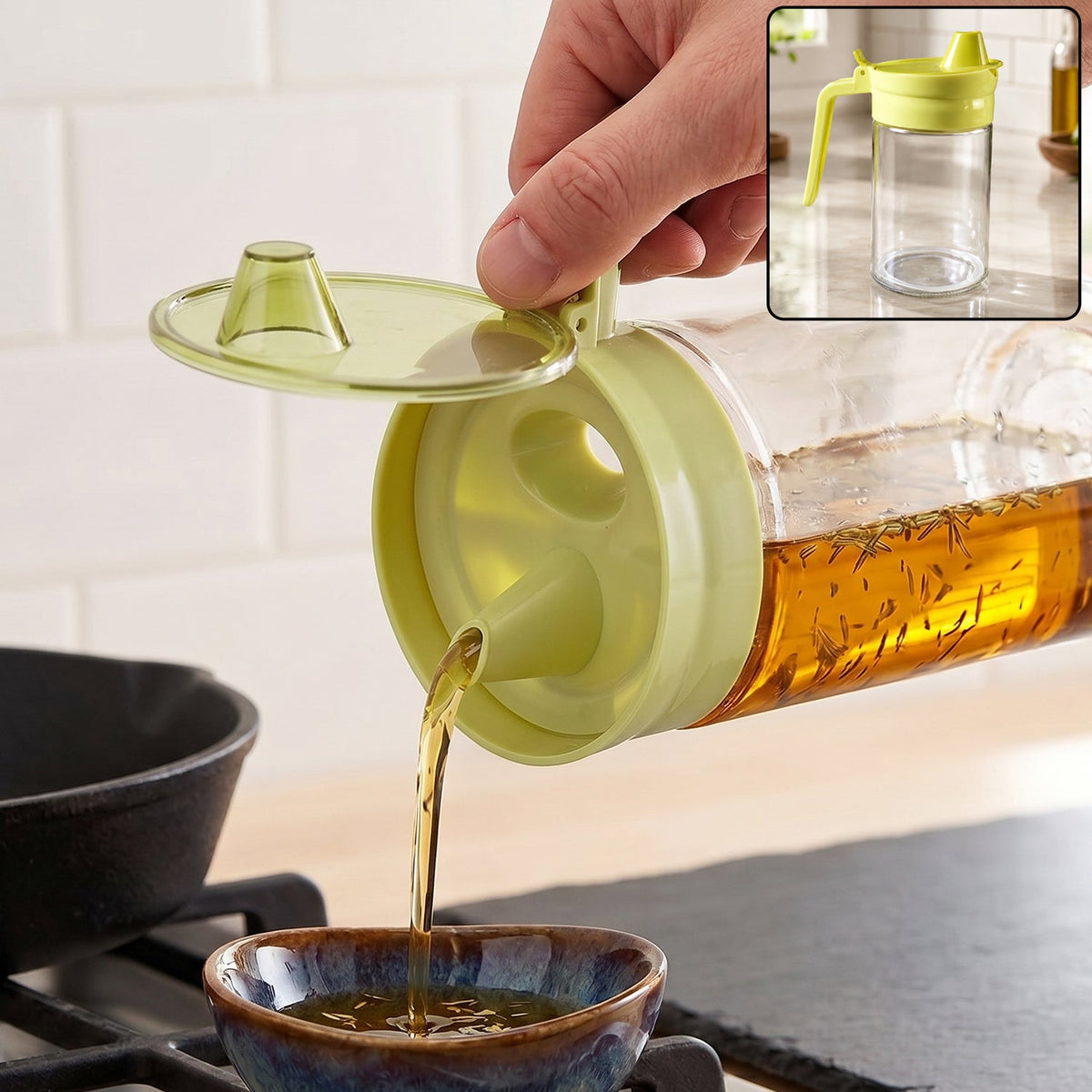 400 Ml Glass Oil Dispenser Bottle With Drip Free Lid For Kitchen (1 Pc)