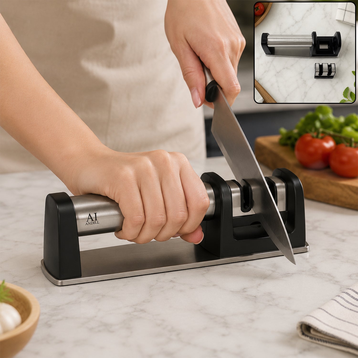 Two Stage Manual Knife Sharpener With Coarse And Fine Slots For Kitchen (1 Pc)