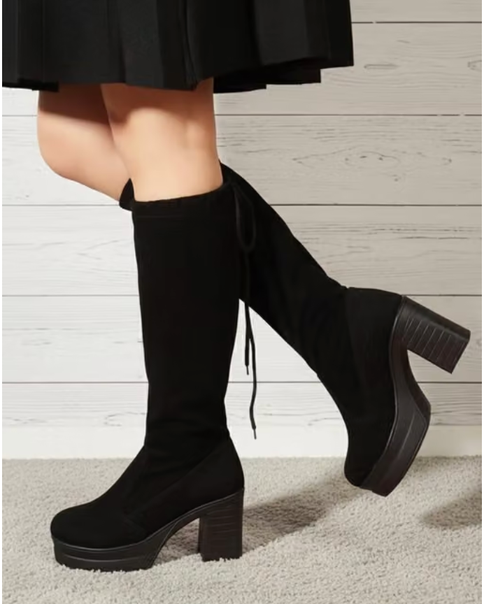 Austine Stylish Block Heel Long Boots for Women | Below The Knee High Boots | Trendy Winter Fashion Boots