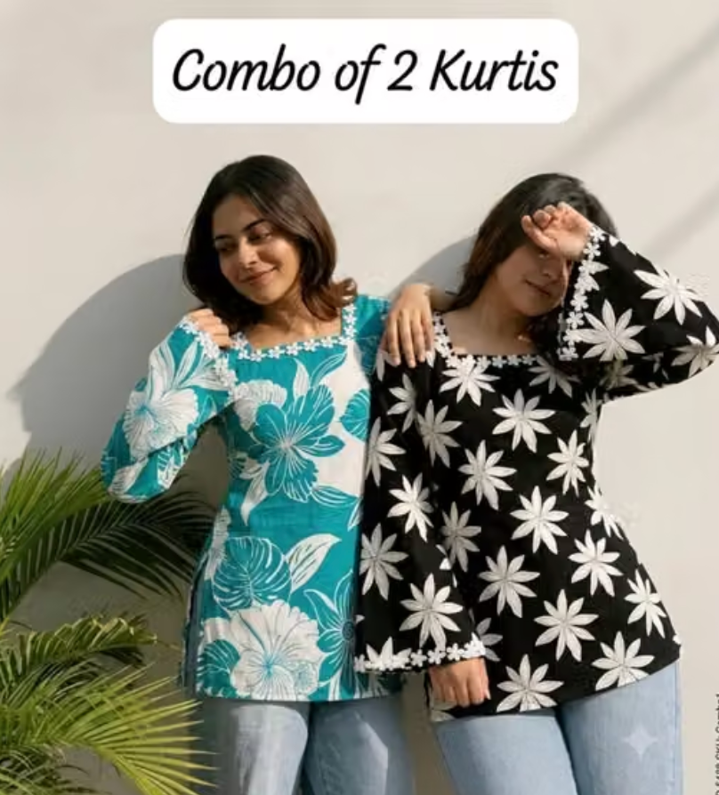 Latest Cotten Short Combo Kurti for women and girl (Pack.2)