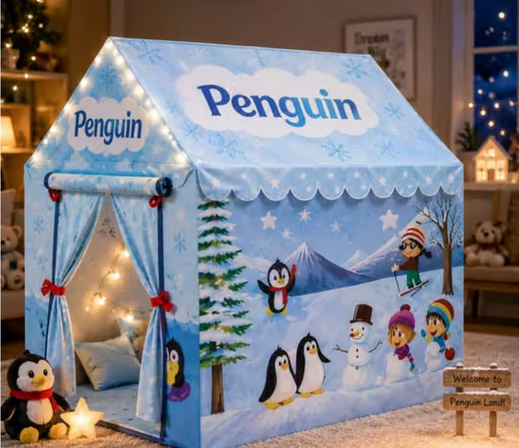 FrostyNest™ Penguin Kids Play Tent House – Foldable Indoor & Outdoor Playhouse for Boys & Girls | Portable Activity & Camping Tent | Birthday Gift