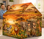 SafariNest Z-02™ – Colorful Kids Play Tent House for Boys & Girls Ages 3–10 | Lightweight Foldable Indoor & Outdoor Playhouse | Safari Zoo Theme Activity Tent | Kids Toy & Gift