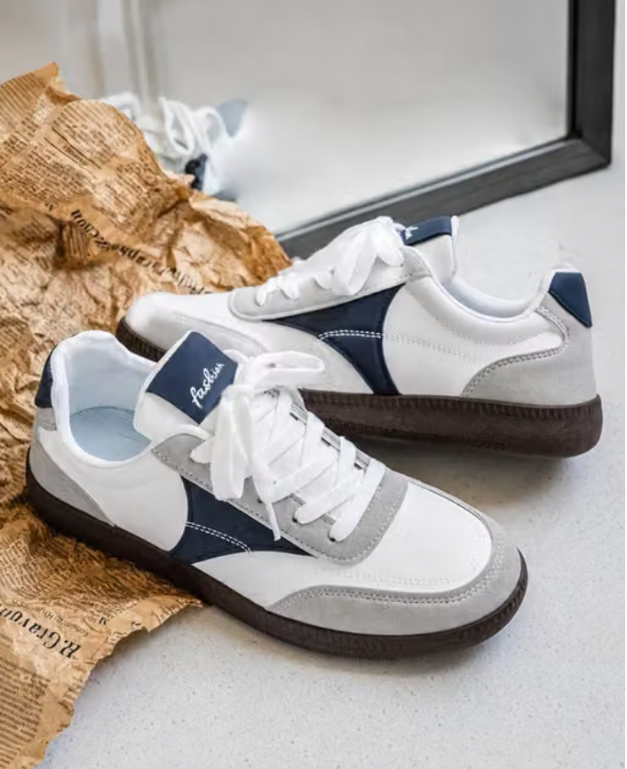Men's Stylish White Navy Grey Casual Sneakers