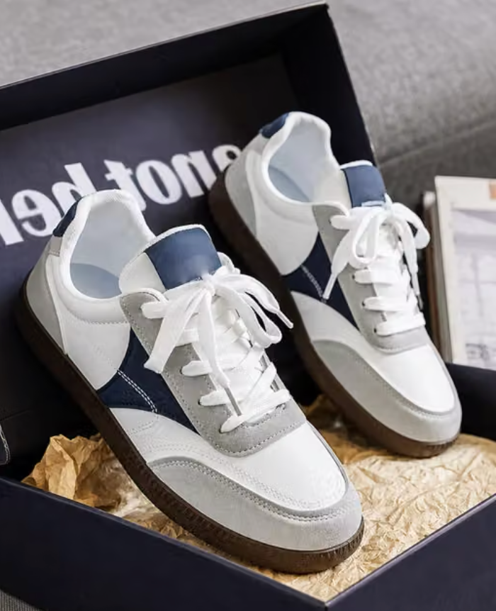 Men's Stylish White Navy Grey Casual Sneakers