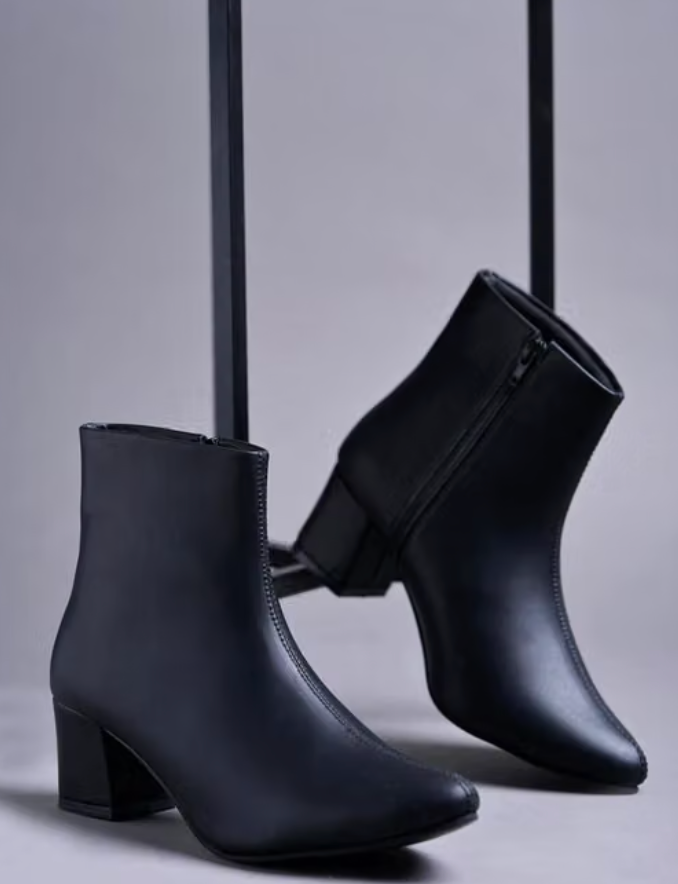 Shoetopia Smart Casual Zip Detailed Black Boots For Women & Girls