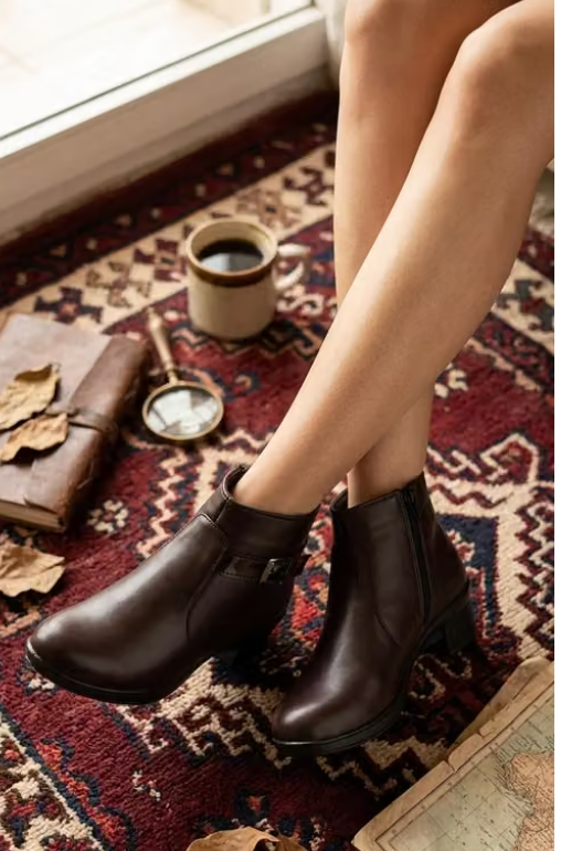 Paath Collection Women’s Mid-Top Ankle Boots | Buckle Chelsea Boots with Zipper| Slip-On Boots for Women | Boot for Casual Outings