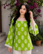 Stylish Cotton Printed Short Kurti Combo of 2 | Square Neck & Bell Sleeves Short Tops for Women & Girls