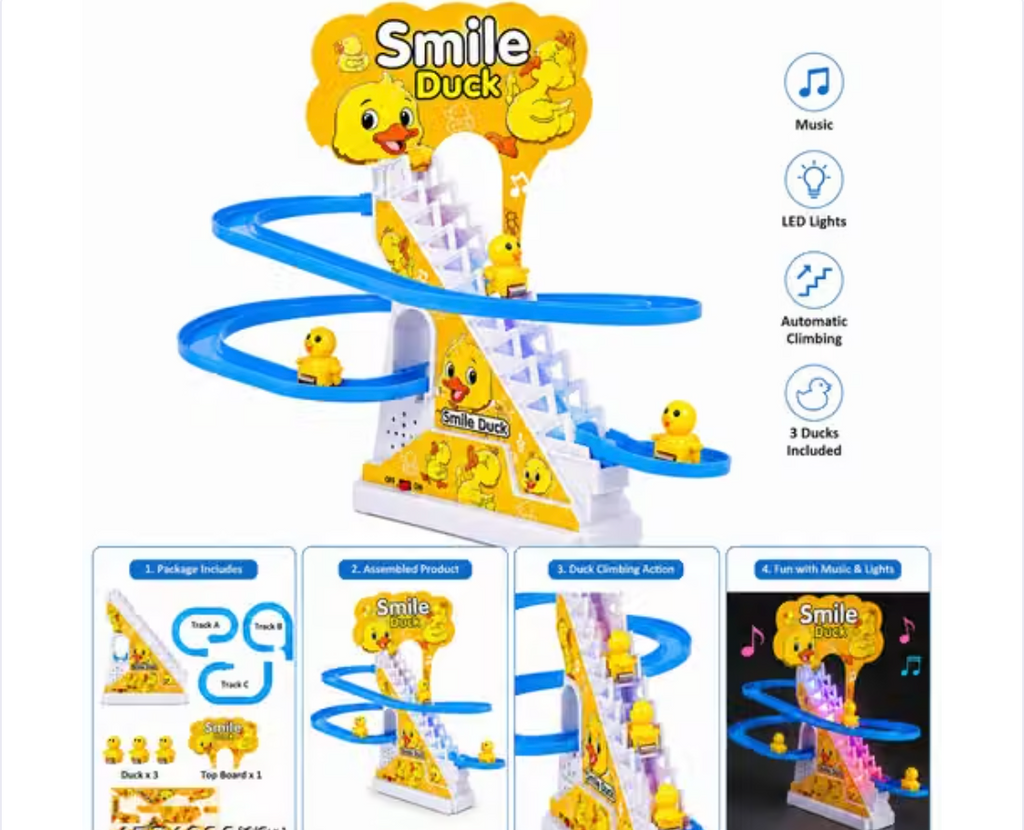 Nafhotoz Smile Duck Musical Stair Climbing Duck Toy with Rolling Ball Track (Multicolor)