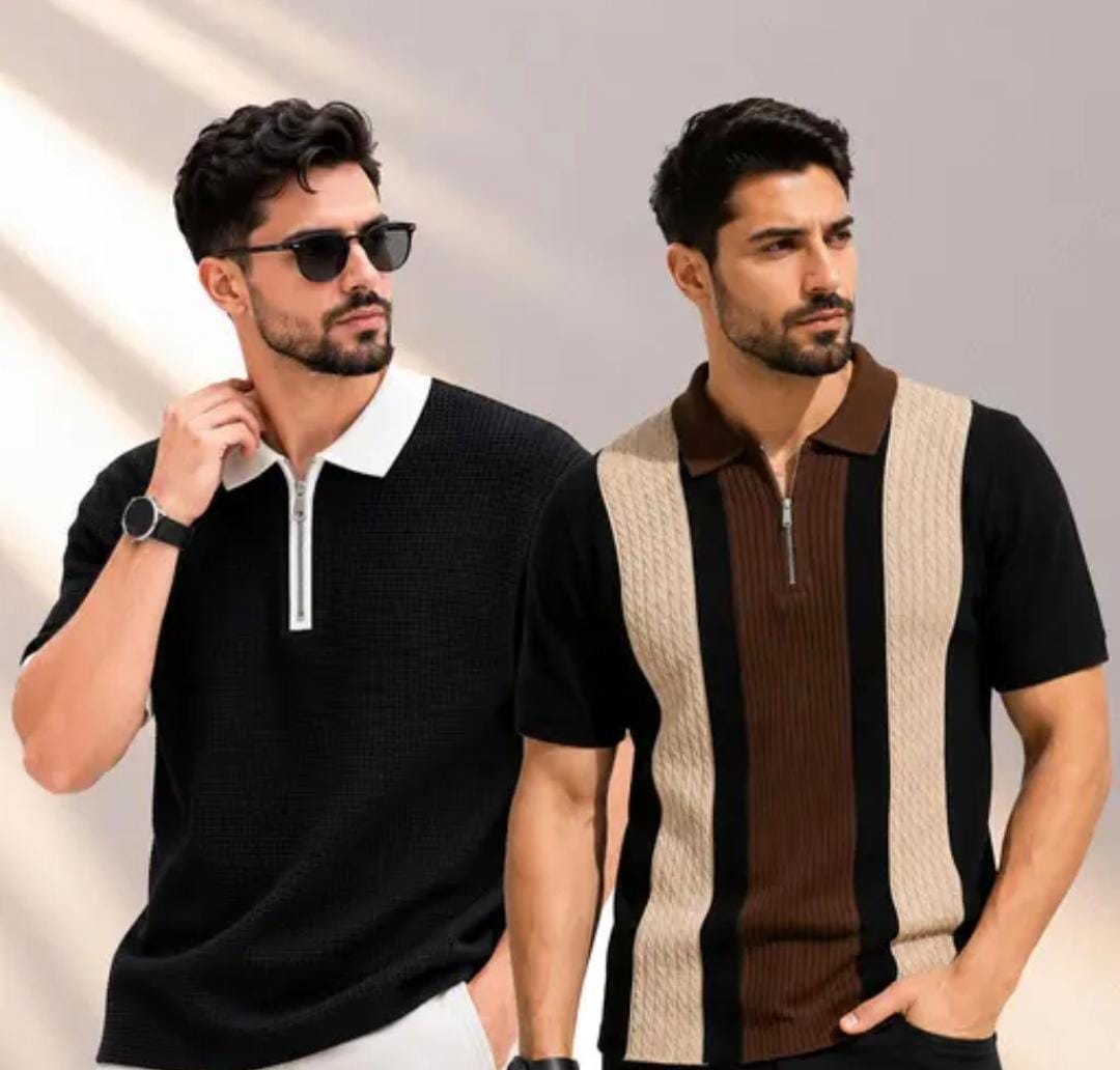 GESPO Men's Polo T Shirt – Solid Textured & Color Block Design, Pack of 2