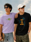 Men's Premium Cotton Printed T-Shirt Combo Pack of 2 | Purple & Black | Round Neck Half Sleeve Regular Fit Casual Stylish T-Shirts for Men