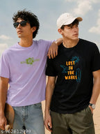 Men's Premium Cotton Printed T-Shirt Combo Pack of 2 | Purple & Black | Round Neck Half Sleeve Regular Fit Casual Stylish T-Shirts for Men