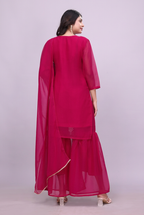 Pink georgette kurta sharara set back view