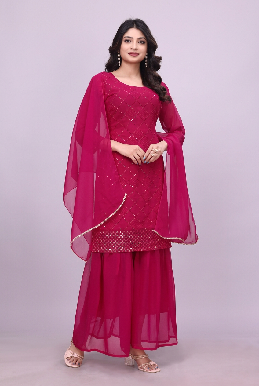 Pink embellished kurta sharara set full outfit
