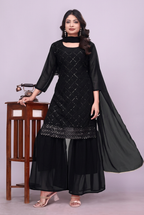 Black georgette kurta sharara set with dupatta