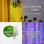 Leaf curtain light product details, 180 LEDs and 8 modes