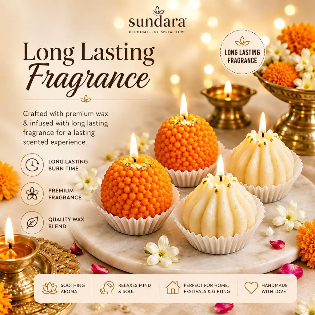 Four mithai-shaped candles with festive styling