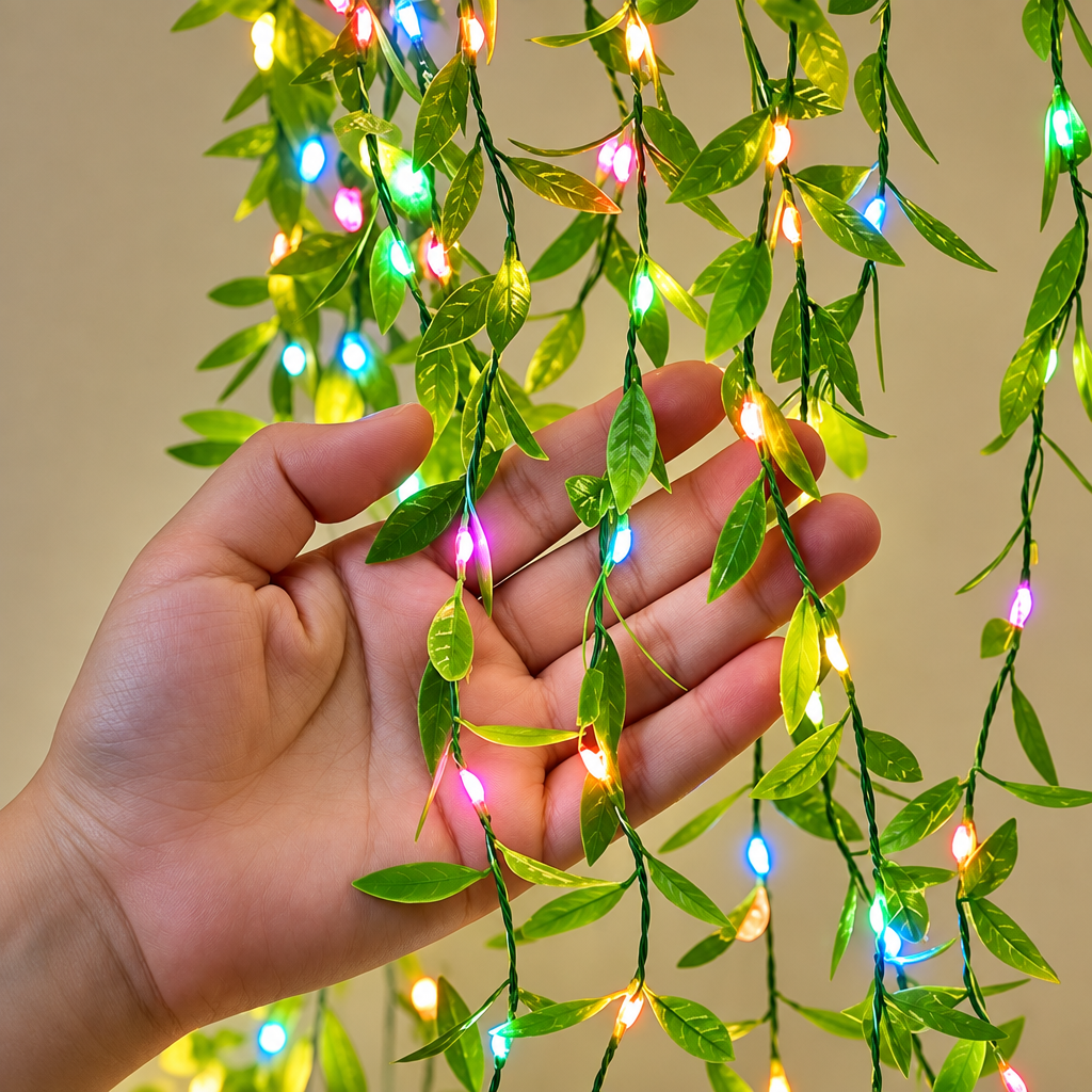 Multicolour leaf LED lights held in hand
