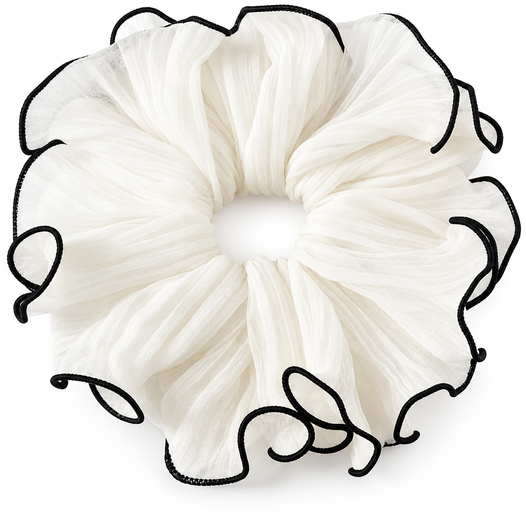 Cream French style scrunchie showing approx. 17 cm diameter size