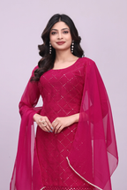 Pink georgette kurta embellishment close-up