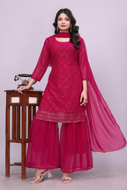 Pink georgette kurta sharara set with dupatta front view