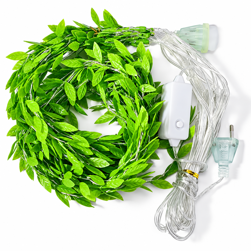 Coiled leaf lights with wires, controller and plug