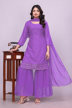 Purple georgette kurta sharara set with dupatta
