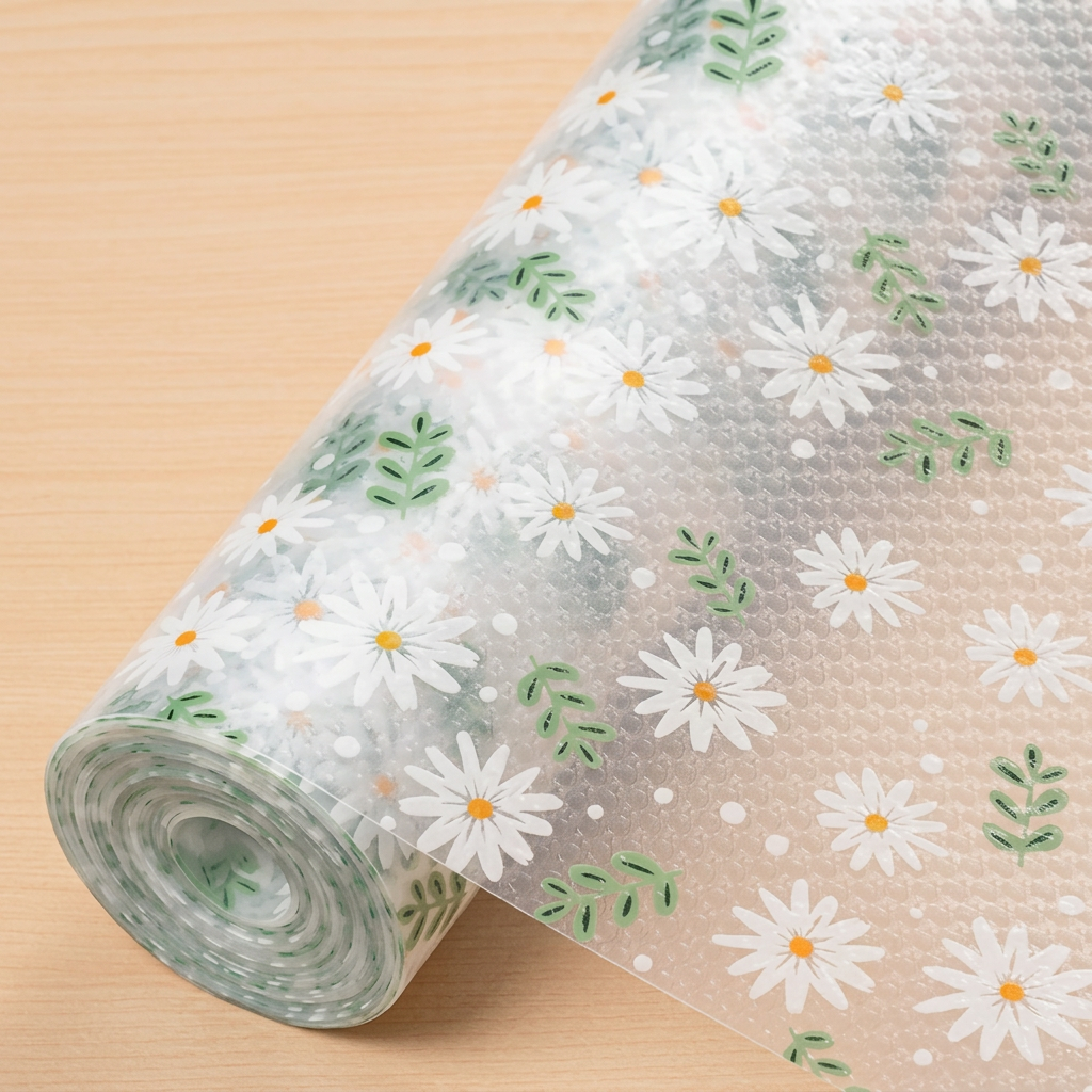 Green flower PVC shelf liner roll