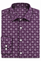 Close-up of the embroidered purple kurta fabric with buttons
