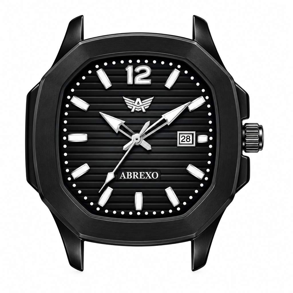 ABREXO watch size chart, 45 mm case width, 50 mm length