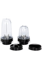 Two bullet jars with black lids and blade fittings