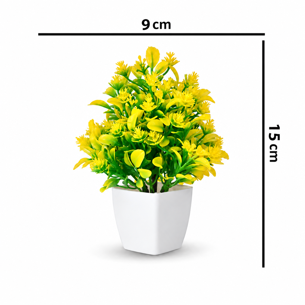 Green and yellow artificial plant with 15 cm height label
