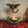 Ganesha metal tealight candle holder with floral decoration
