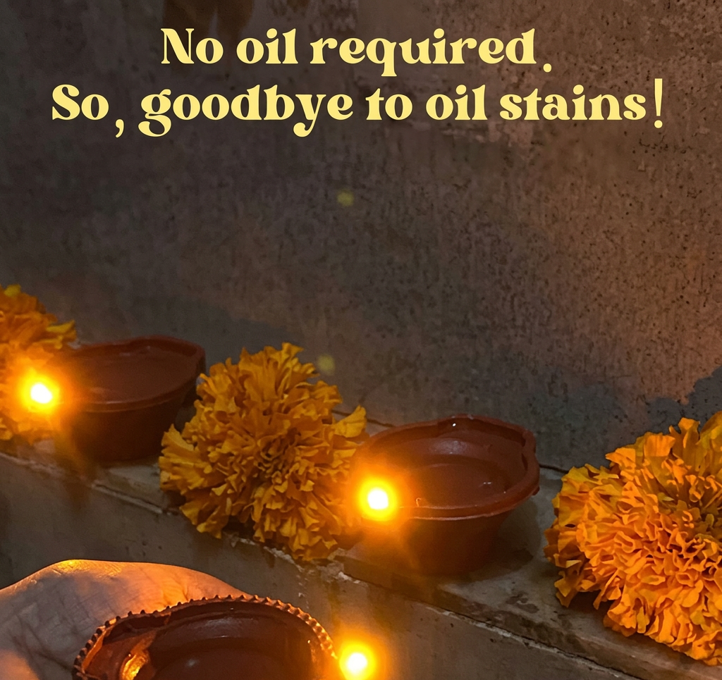 Water sensor LED diyas arranged with flowers