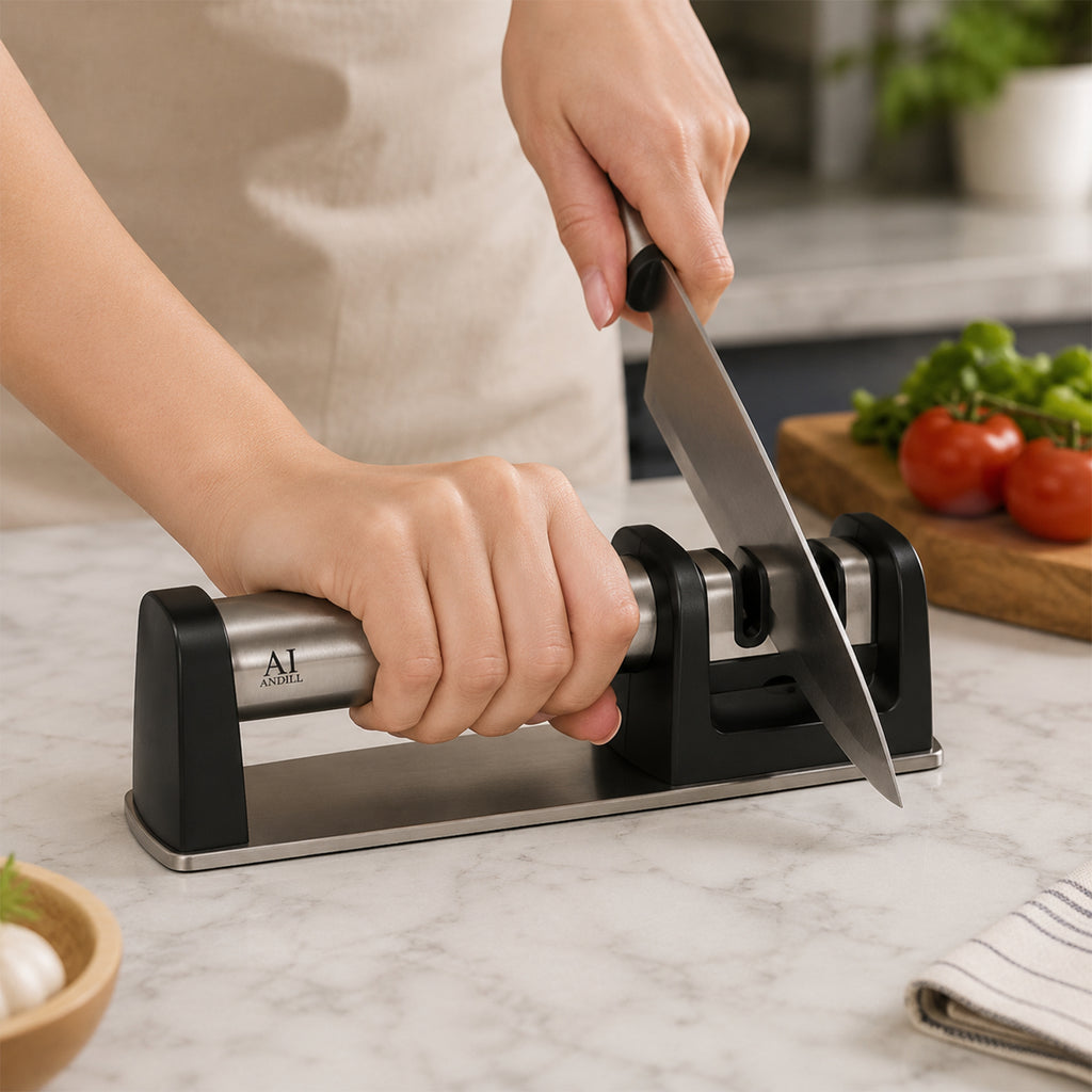 Two Stage Manual Knife Sharpener With Coarse And Fine Slots For Kitchen (1 Pc)